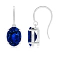 thumbnail image 1 of ANGARA Lab Grown 4 Ct Blue Sapphire Solitaire Drop Earrings for Women in 14K White Gold (Size-9x7mm) | September Birthstone, Anniversary, Jewelry Gift for Women | Lab-Grown Blue Sapphire Earrings, 1 of 5
