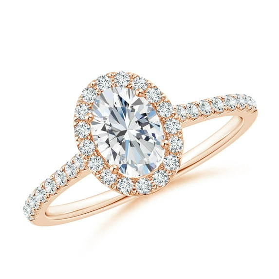 ANGARA Lab Grown Oval Diamond Halo Ring for Women in 14K Rose Gold (Size-7x5mm | 0.65 ct) | April Birthstone Jewelry for Her | Lab-Grown Diamond Engagement Rings