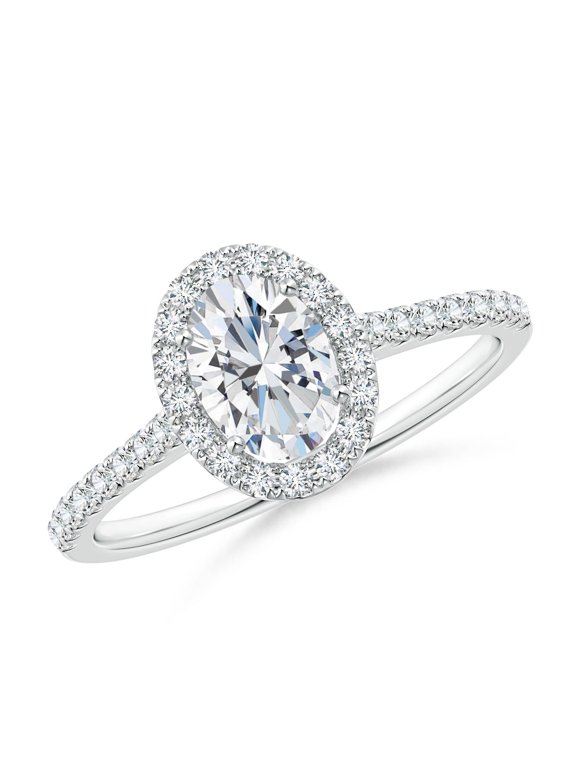 Lab Grown Oval Diamond Halo Ring for Women in 14K White Gold (Size-7x5mm | Color-F-G | Clarity-VS) | April Birthstone, Birthday, Anniversary, Jewelry Gift for Women | Lab-Grown Diamond Ring