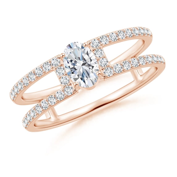 ANGARA Lab Grown Oval Diamond Split Shank Ring for Women in 14K Rose Gold (Size-6x4mm| Color-F-G| Clarity-VS) | April Birthstone, Anniversary, Jewelry Gift for Women | Lab-Grown Diamond Ring