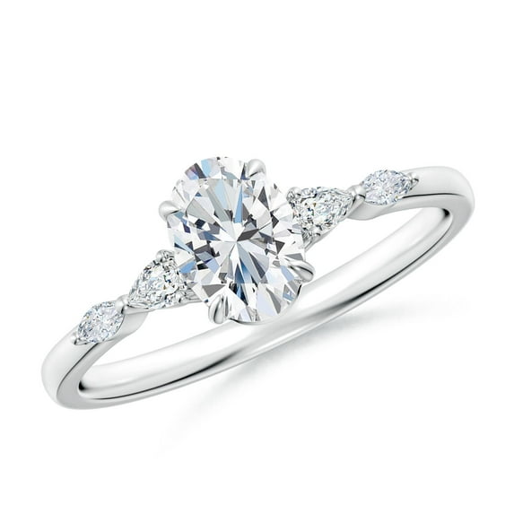 ANGARA Lab Grown Oval Diamond Side Stone Engagement Ring for Women in 14K White Gold (Size-7x5mm | 0.65 ct) | April Birthstone Jewelry for Her | Lab-Grown Diamond Engagement Rings
