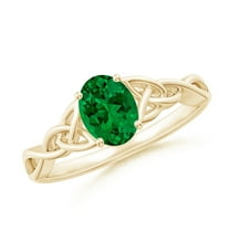 ANGARA Lab Grown Oval Emerald Celtic Knot Engagement Ring for Women in 14K Yellow Gold (Size-7x5mm) | May Birthstone, Birthday, Anniversary, Jewelry Gift for Women | Lab-Grown Emerald Ring