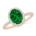 thumbnail image 1 of ANGARA Lab Grown 1.5 Ct Oval Emerald Classic Halo Engagement Ring for Women in 14K Rose Gold (Size-9x7mm) | May Birthstone, Birthday, Anniversary, Jewelry Gift for Women | Lab-Grown Emerald Ring, 1 of 8