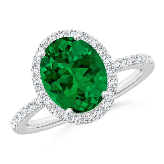 ANGARA Lab Grown 2.25 Ct Oval Emerald Classic Halo Engagement Ring for Women in 14K White Gold (Size-10x8mm) | May Birthstone, Birthday, Anniversary, Jewelry Gift for Women | Lab-Grown Emerald Ring