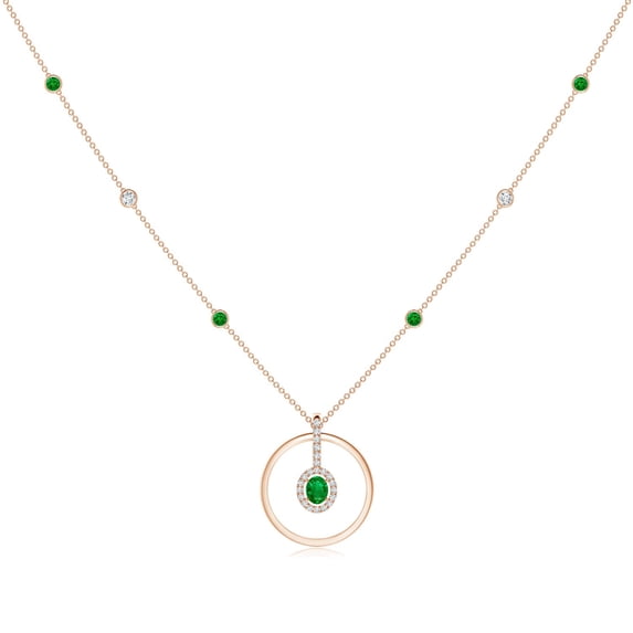 ANGARA Lab Grown Oval Emerald and Diamond Halo Geometric Necklace for Women in 14K Rose Gold (Size-5x4mm) | May Birthstone, Birthday, Anniversary, Jewelry Gift for Women | Lab-Grown Emerald Necklace