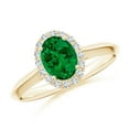 thumbnail image 1 of ANGARA Lab Grown Oval Emerald Halo Engagement Ring for Women in 14K Yellow Gold (Size-7x5mm) | May Birthstone, Birthday, Anniversary, Jewelry Gift for Women | Lab-Grown Emerald Ring, 1 of 8