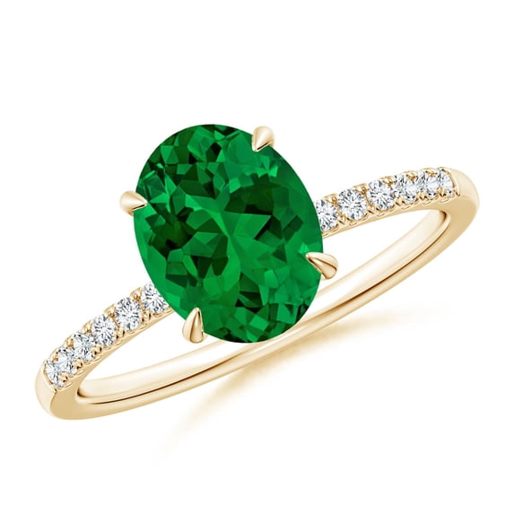 ANGARA Lab Grown 1.5 Ct Oval Emerald Hidden Halo Engagement Ring for Women in 14K Yellow Gold (Size-9x7mm) | May Birthstone, Birthday, Anniversary, Jewelry Gift for Women | Lab-Grown Emerald Ring