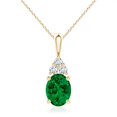 thumbnail image 1 of ANGARA Lab Grown 2.25 Ct Emerald Solitaire Pendant with Trio Lab Diamond for Women in 14K Yellow Gold (Size-10x8mm) | May Birthstone, Anniversary, Jewelry Gift for Women | Lab-Grown Emerald Necklace, 1 of 8