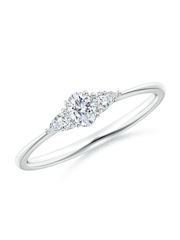 Lab Grown Oval and Pear-Shaped Diamond Three Stone Ring for Women in 14K White Gold (Size-4x3mm | 0.12 ct) | April Birthstone Jewelry for Her | Lab-Grown Diamond Engagement Rings