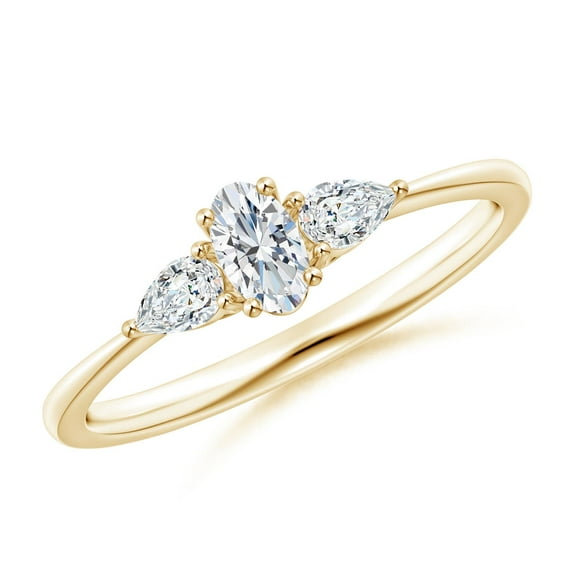 ANGARA Lab-Grown Oval and Pear-Shaped Diamond Three Stone Ring in 14K Yellow Gold for Women (Size-5x3mm | 0.21 ct) | April Birthstone Jewelry for Her | Lab-Grown Diamond Engagement Rings