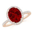 thumbnail image 1 of ANGARA Lab Grown 3.3 Ct Oval Ruby Classic Halo Engagement Ring for Women in 14K Rose Gold (Size-10x8mm) | July Birthstone, Birthday, Anniversary, Jewelry Gift for Women | Lab-Grown Ruby Ring, 1 of 8