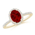 thumbnail image 1 of ANGARA Lab Grown 1.25 Ct Oval Ruby Classic Halo Engagement Ring for Women in 14K Yellow Gold (Size-8x6mm) | July Birthstone, Birthday, Anniversary, Jewelry Gift for Women | Lab-Grown Ruby Ring, 1 of 8