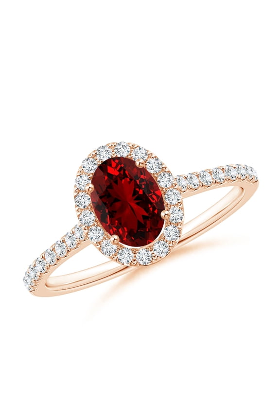 Lab Grown 1 Ct Oval Ruby Halo Ring with Lab Diamond Accents for Women in 14K Rose Gold (Size-7x5mm) | July Birthstone, Birthday, Anniversary, Jewelry Gift for Women | Lab-Grown Ruby Ring