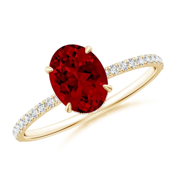 ANGARA Lab Grown 1.25 Ct Oval Ruby Hidden Halo Classic Engagement Ring for Women in 14K Yellow Gold (Size-8x6mm) | July Birthstone, Birthday, Anniversary, Jewelry Gift for Women | Lab-Grown Ruby Ring