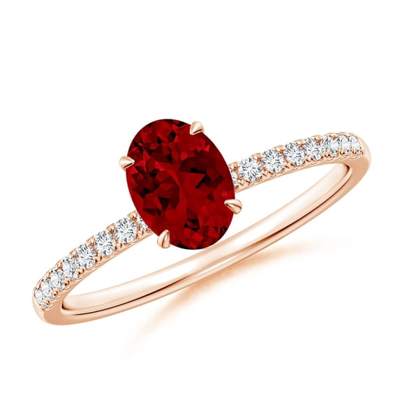 ANGARA Lab Grown 1 Ct Oval Ruby Hidden Halo Engagement Ring for Women in 14K Rose Gold (Size-7x5mm) | July Birthstone, Birthday, Anniversary, Jewelry Gift for Women | Lab-Grown Ruby Ring