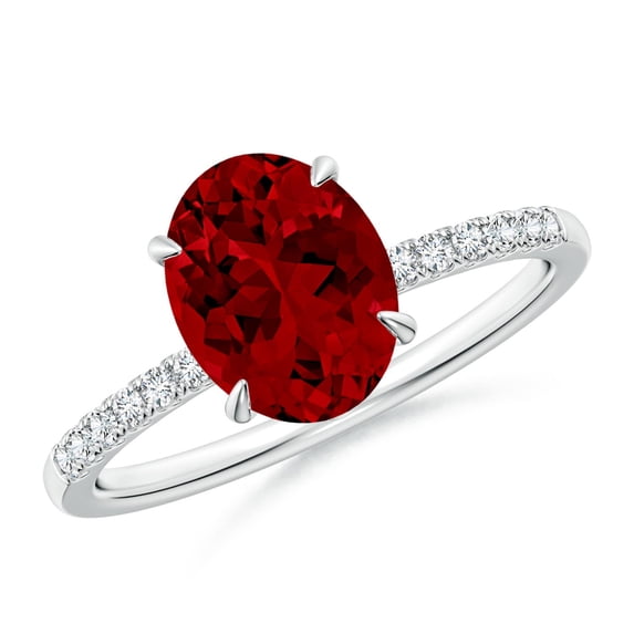 ANGARA Lab Grown 2 Ct Oval Ruby Hidden Halo Engagement Ring for Women in 14K White Gold (Size-9x7mm) | July Birthstone, Birthday, Anniversary, Jewelry Gift for Women | Lab-Grown Ruby Ring