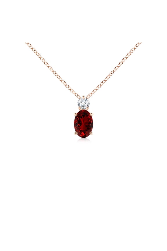 Lab Grown Oval Ruby Solitaire Pendant with Lab Diamond for Women in 14K Rose Gold (Size-6x4mm) | July Birthstone, Birthday, Anniversary, Jewelry Gift for Women | Lab-Grown Ruby Necklace