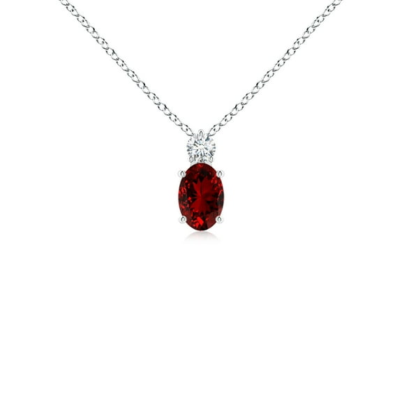 ANGARA Lab Grown Oval Ruby Solitaire Pendant with Lab Diamond for Women in 925 Sterling Silver (Size-6x4mm) | July Birthstone, Birthday, Anniversary, Jewelry Gift for Women | Lab-Grown Ruby Necklace