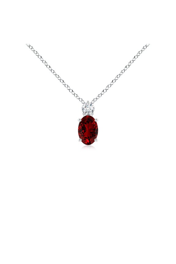 Lab Grown Oval Ruby Solitaire Pendant with Lab Diamond for Women in 925 Sterling Silver (Size-6x4mm) | July Birthstone, Birthday, Anniversary, Jewelry Gift for Women | Lab-Grown Ruby Necklace