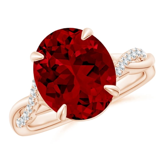 ANGARA Lab Grown 6 Ct Oval Ruby Twisted Shank Engagement Ring for Women in 14K Rose Gold (Size-12x10mm) | July Birthstone, Birthday, Anniversary, Jewelry Gift for Women | Lab-Grown Ruby Ring