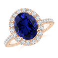 thumbnail image 1 of ANGARA Lab Grown 3.3 Ct Sapphire Halo Ring with Lab Diamond Accents for Women in 14K Rose Gold (Size-10x8mm) | September Birthstone, Anniversary, Jewelry Gift for Women | Lab-Grown Blue Sapphire Ring, 1 of 8