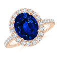thumbnail image 1 of ANGARA Lab Grown 3.3 Ct Sapphire Halo Ring with Lab Diamond Accents for Women in 14K Rose Gold (Size-10x8mm) | September Birthstone, Anniversary, Jewelry Gift for Women | Lab-Grown Blue Sapphire Ring, 1 of 8