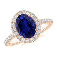 thumbnail image 1 of ANGARA Lab Grown 2 Ct Sapphire Halo Ring with Lab Diamond Accents for Women in 14K Rose Gold (Size-9x7mm) | September Birthstone, Anniversary, Jewelry Gift for Women | Lab-Grown Blue Sapphire Ring, 1 of 8