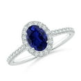 thumbnail image 1 of ANGARA Lab Grown Oval Sapphire Halo Ring with Lab Diamond Accents for Women in 14K White Gold (Size-7x5mm) | September Birthstone, Anniversary, Jewelry Gift for Women | Lab-Grown Blue Sapphire Ring, 1 of 8