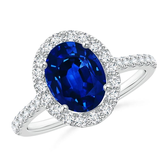 ANGARA Lab Grown 2 Ct Sapphire Halo Ring with Lab Diamond Accents for Women in 14K White Gold (Size-9x7mm) | September Birthstone, Anniversary, Jewelry Gift for Women | Lab-Grown Blue Sapphire Ring
