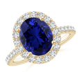 thumbnail image 1 of ANGARA Lab Grown 3.3 Ct Sapphire Ring with Lab Diamond Accents for Women in 14K Yellow Gold (Size-10x8mm) | September Birthstone, Anniversary, Jewelry Gift for Women | Lab-Grown Blue Sapphire Ring, 1 of 8
