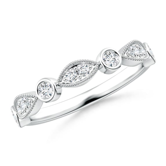 ANGARA Lab Grown Pave, Bezel Diamond Motifs Wedding Ring for Women in 14K White Gold (Size-2.3mm| Color-F-G| Clarity-VS) | Anniversary, Jewelry Gift for Women | Lab-Grown Diamond Ring