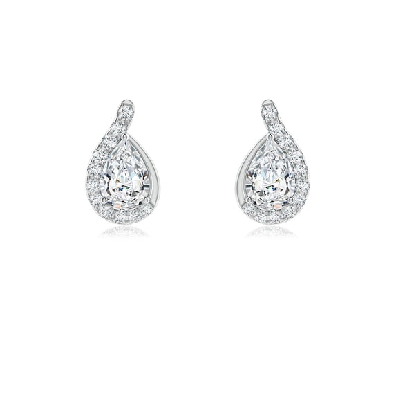 ANGARA Lab Grown Diamond Earrings with Swirl Frame for Women in 14K White Gold (Size-6x4mm| Color-F-G| Clarity-VS) | April Birthstone, Anniversary, Jewelry Gift for Women | Lab-Grown Diamond Earrings