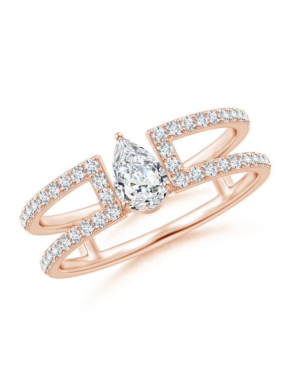 Lab Grown Pear Diamond Split Shank Ring for Women in 14K Rose Gold (Size-6x4mm| Color-F-G| Clarity-VS) | April Birthstone, Anniversary, Jewelry Gift for Women | Lab-Grown Diamond Ring