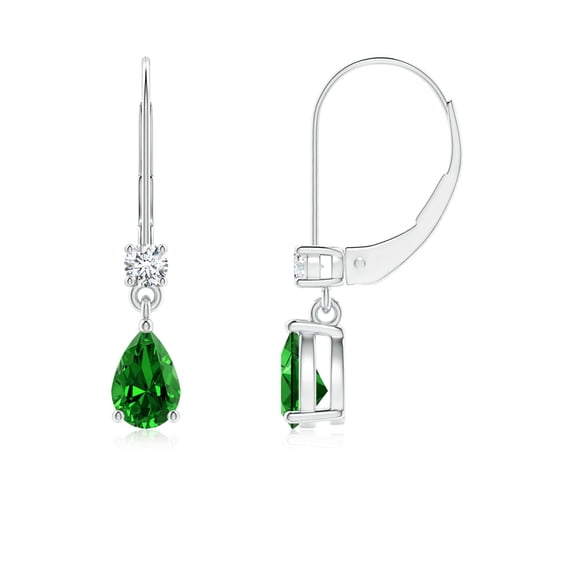 ANGARA Lab Grown Pear Emerald Leverback Drop Earrings with Diamond for Women in 14K White Gold (Size-6x4mm) | May Birthstone, Anniversary, Jewelry Gift for Women | Lab-Grown Emerald Earrings