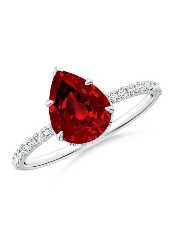 Lab Grown 1.9 Ct Pear Ruby Hidden Halo Classic Engagement Ring for Women in 14K White Gold (Size-9x7mm) | July Birthstone, Birthday, Anniversary, Jewelry Gift for Women | Lab-Grown Ruby Ring