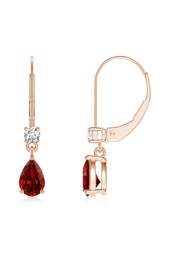 Pear Lab Grown Ruby Leverback Earrings in 14K Rose Gold for Women (Size-6x4mm) - July Birthstone Jewelry | Lab Created 0.8ct Ruby Earrings