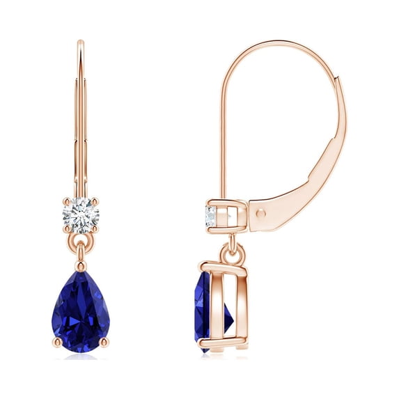 ANGARA Lab Grown Pear Sapphire Drop Earrings with Lab Diamond for Women in 14K Rose Gold (Size-6x4mm) | September Birthstone, Anniversary, Jewelry Gift for Women | Lab-Grown Blue Sapphire Earrings