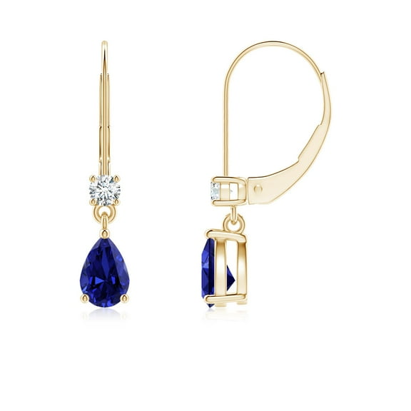 ANGARA Lab Grown Pear Sapphire Drop Earrings with Lab Diamond for Women in 14K Yellow Gold (Size-6x4mm) | September Birthstone, Anniversary, Jewelry Gift for Women | Lab-Grown Blue Sapphire Earrings