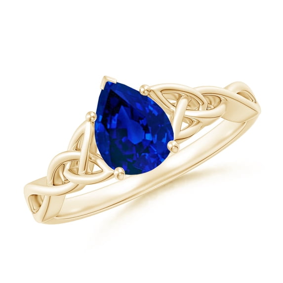 ANGARA Lab Grown 1.15 Ct Blue Sapphire Celtic Knot Engagement Ring for Women in 14K Yellow Gold (Size-8x6mm) | September Birthstone, Anniversary, Jewelry Gift for Women | Lab-Grown Blue Sapphire Ring