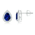 thumbnail image 1 of ANGARA Lab Grown 1.5 Ct Blue Sapphire Halo Stud Earrings for Women in 14K White Gold (Size-7x5mm) | September Birthstone, Anniversary, Jewelry Gift for Women | Lab-Grown Blue Sapphire Earrings, 1 of 5