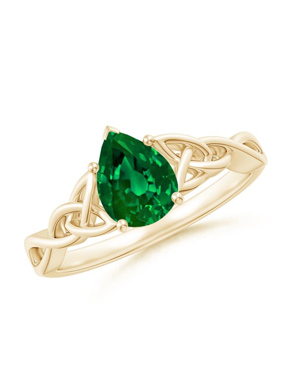 Lab Grown Pear-Shaped Emerald Celtic Knot Engagement Ring in 14K Yellow Gold for Women (Size-8x6mm) | May Birthstone, Birthday, Anniversary, Jewelry Gift for Women | Lab Grown Emerald Ring