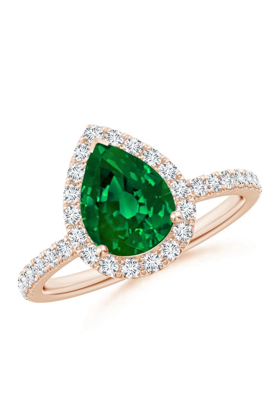 Lab Grown 1.5 Ct Pear-Shaped Emerald Classic Halo Engagement Ring for Women in 14K Rose Gold (Size-9x7mm) | May Birthstone, Anniversary, Jewelry Gift for Women | Lab-Grown Emerald Ring