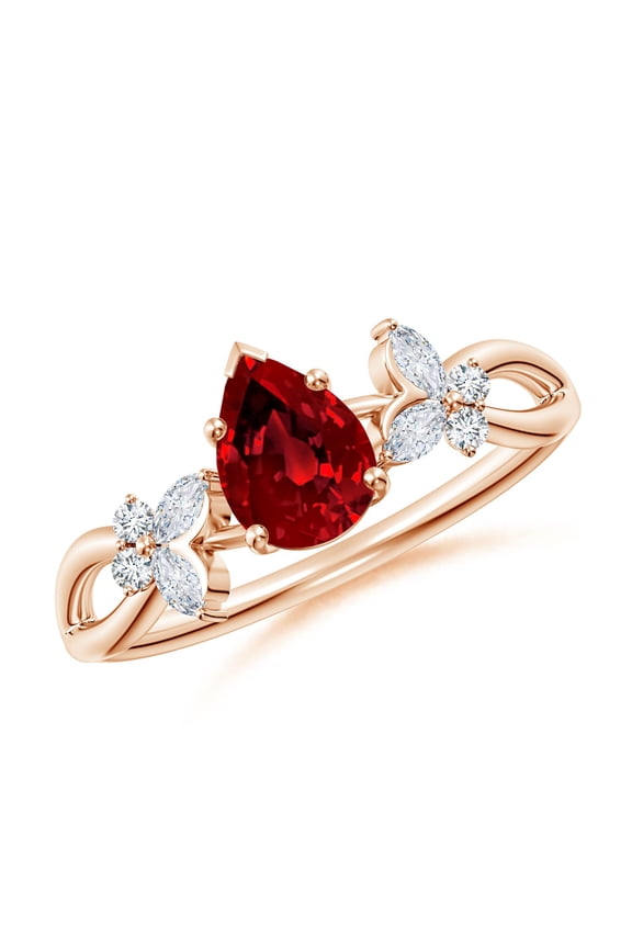 Lab Grown Pear-Shaped Ruby Butterfly Engagement Ring for Women in 14K Rose Gold (Size-7x5mm) | July Birthstone, Birthday, Anniversary, Jewelry Gift for Women | Lab-Grown Ruby Ring