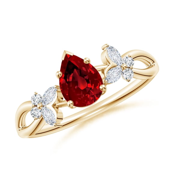 ANGARA Lab Grown Pear-Shaped Ruby Butterfly Engagement Ring for Women in 14K Yellow Gold (Size-7x5mm) | July Birthstone, Birthday, Anniversary, Jewelry Gift for Women | Lab-Grown Ruby Ring