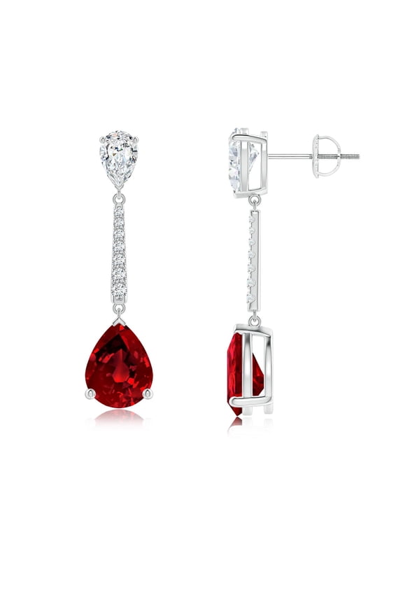 Lab Grown 3.8 Ct Pear-Shaped Ruby and Diamond Bar Drop Earrings for Women in 14K White Gold (Size-9x7mm) | July Birthstone, Anniversary, Jewelry Gift for Women | Lab-Grown Ruby Earrings