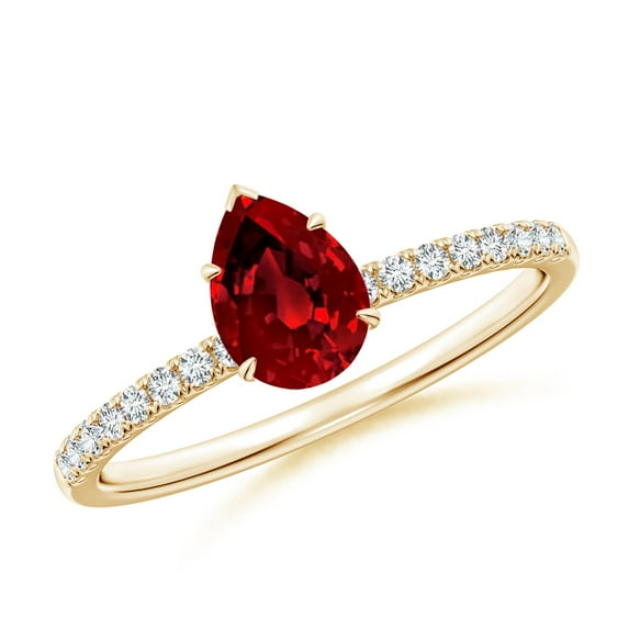 ANGARA Lab Grown Pear-Shaped Ruby Hidden Halo Engagement Ring for Women in 14K Yellow Gold (Size-7x5mm) | July Birthstone, Birthday, Anniversary, Jewelry Gift for Women | Lab-Grown Ruby Ring