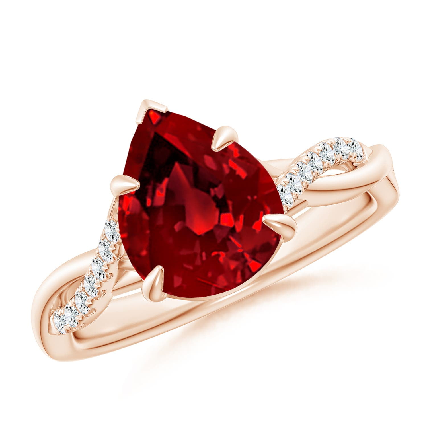 ANGARA Lab Grown 2.7 Ct Pear-Shaped Ruby Twisted Shank Engagement Ring ...