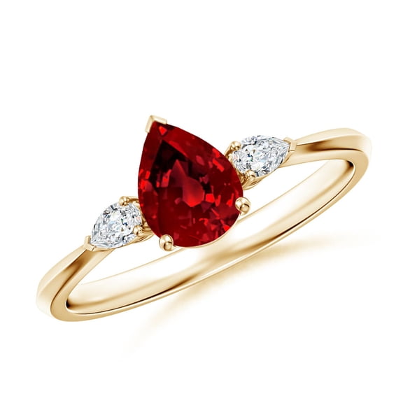 ANGARA Lab Grown Pear shape Ruby Three Stone Engagement Ring for Women in 14K Yellow Gold (Size-7x5mm) | July Birthstone, Birthday, Anniversary, Jewelry Gift for Women | Lab-Grown Ruby Ring