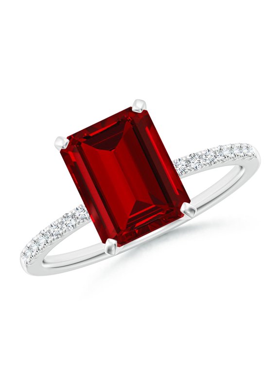 Lab Grown 3 Ct Peg Head Emerald-Cut Ruby Classic Engagement Ring for Women in 14K White Gold (Size-9x7mm) | July Birthstone, Birthday, Anniversary, Jewelry Gift for Women | Lab-Grown Ruby Ring