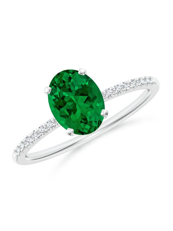 Lab Grown 1.1 Ct Peg Head Oval Emerald Classic Engagement Ring for Women in 14K White Gold (Size-8x6mm) | May Birthstone, Birthday, Anniversary, Jewelry Gift for Women | Lab-Grown Emerald Ring